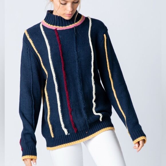 *$10 OFF EN5 En Merci &merci Mock Rib Color Accent Navy - Picture 1 of 5